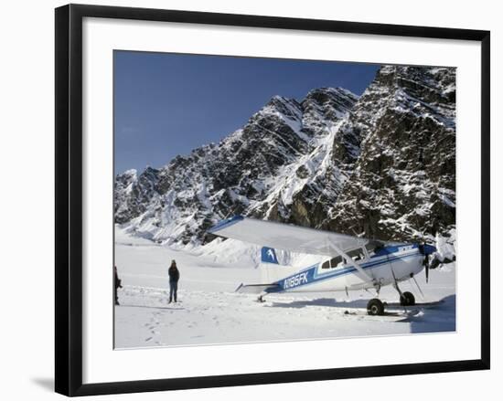 Small Plane Landed on Glacier in Denali National Park, Alaska, USA-James Gritz-Framed Photographic Print