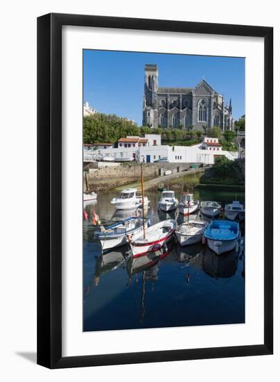 Small Port with Traditional Fishing Boats and Eglise Sainte Eugenie in Biarritz-Martin Child-Framed Photographic Print