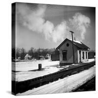 Small Railroad Station in Unidentified American Town, as Seen from Train Window-Walker Evans-Stretched Canvas