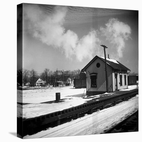 Small Railroad Station in Unidentified American Town, as Seen from Train Window-Walker Evans-Stretched Canvas
