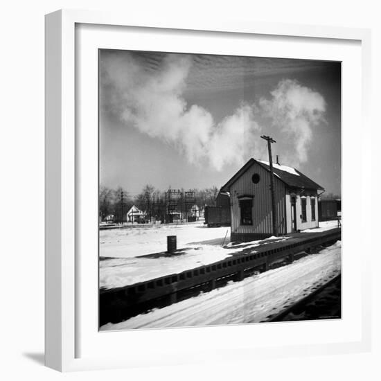 Small Railroad Station in Unidentified American Town, as Seen from Train Window-Walker Evans-Framed Photographic Print