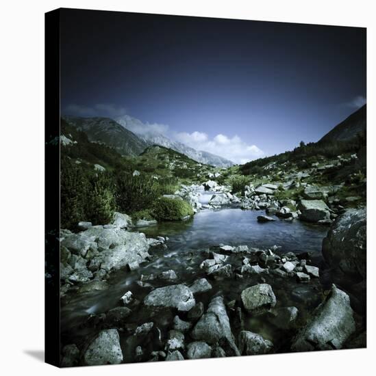 Small River Flowing Through Big Stones in Pirin National Park, Bulgaria-null-Stretched Canvas