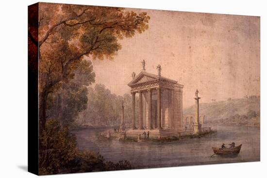 Small Temple of Asclepius, Villa Borghese, Rome, Late 18th Century Watercolour-Hubert Robert-Stretched Canvas