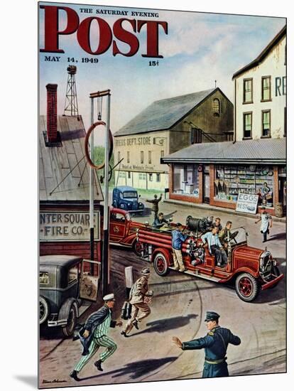 "Small Town Fire Company," Saturday Evening Post Cover, May 14, 1949-Stevan Dohanos-Mounted Giclee Print