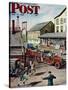 "Small Town Fire Company," Saturday Evening Post Cover, May 14, 1949-Stevan Dohanos-Stretched Canvas