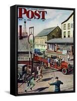 "Small Town Fire Company," Saturday Evening Post Cover, May 14, 1949-Stevan Dohanos-Framed Stretched Canvas