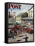 "Small Town Fire Company," Saturday Evening Post Cover, May 14, 1949-Stevan Dohanos-Framed Stretched Canvas