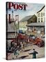 "Small Town Fire Company," Saturday Evening Post Cover, May 14, 1949-Stevan Dohanos-Stretched Canvas