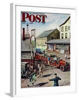 "Small Town Fire Company," Saturday Evening Post Cover, May 14, 1949-Stevan Dohanos-Framed Giclee Print