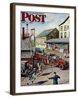 "Small Town Fire Company," Saturday Evening Post Cover, May 14, 1949-Stevan Dohanos-Framed Giclee Print