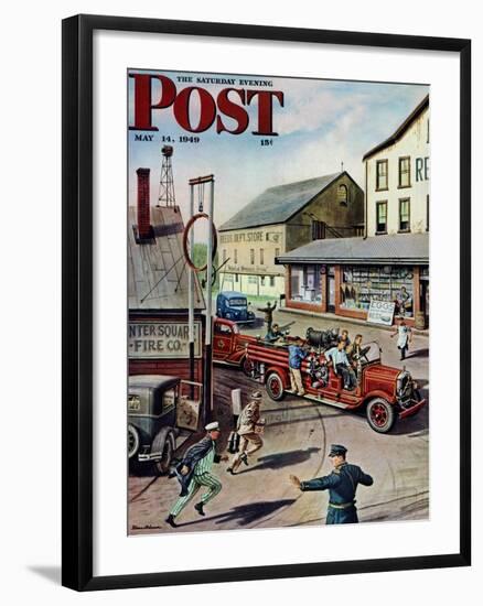 "Small Town Fire Company," Saturday Evening Post Cover, May 14, 1949-Stevan Dohanos-Framed Giclee Print