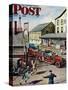 "Small Town Fire Company," Saturday Evening Post Cover, May 14, 1949-Stevan Dohanos-Stretched Canvas