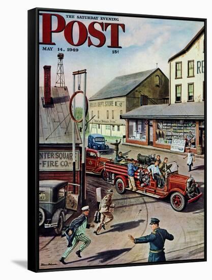 "Small Town Fire Company," Saturday Evening Post Cover, May 14, 1949-Stevan Dohanos-Framed Stretched Canvas