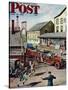 "Small Town Fire Company," Saturday Evening Post Cover, May 14, 1949-Stevan Dohanos-Stretched Canvas