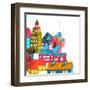 Small Town or City with Houses Roofs Illustration on White. Colorful Hand Drawn Sketchy Pencil Draw-Popmarleo-Framed Art Print