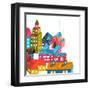 Small Town or City with Houses Roofs Illustration on White. Colorful Hand Drawn Sketchy Pencil Draw-Popmarleo-Framed Art Print