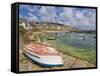 Small Unturned Boat on Quay and Small Boats in Enclosed Harbour at Mousehole, Cornwall, England-Neale Clark-Framed Stretched Canvas