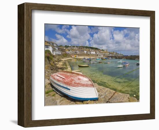 Small Unturned Boat on Quay and Small Boats in Enclosed Harbour at Mousehole, Cornwall, England-Neale Clark-Framed Photographic Print