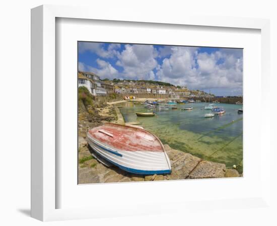 Small Unturned Boat on Quay and Small Boats in Enclosed Harbour at Mousehole, Cornwall, England-Neale Clark-Framed Photographic Print