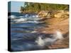 Small Waterfall along the Edge of Miner's Beach at Lake Superior in Pictured Rocks National Seashor-Julianne Eggers-Stretched Canvas