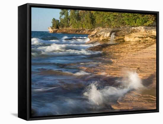 Small Waterfall along the Edge of Miner's Beach at Lake Superior in Pictured Rocks National Seashor-Julianne Eggers-Framed Stretched Canvas