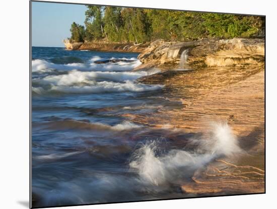 Small Waterfall along the Edge of Miner's Beach at Lake Superior in Pictured Rocks National Seashor-Julianne Eggers-Mounted Photographic Print