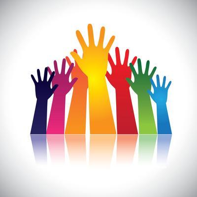 Colorful Abstract Hand Vectors Raised Together Showing Unity