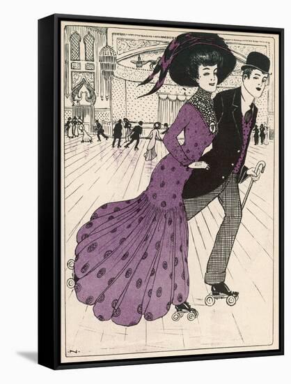 Smart Couple in a Roller- Skating Hall-N. Nielsen-Framed Stretched Canvas
