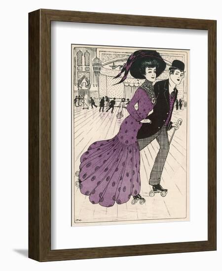 Smart Couple in a Roller- Skating Hall-N. Nielsen-Framed Art Print