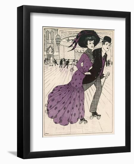 Smart Couple in a Roller- Skating Hall-N. Nielsen-Framed Art Print