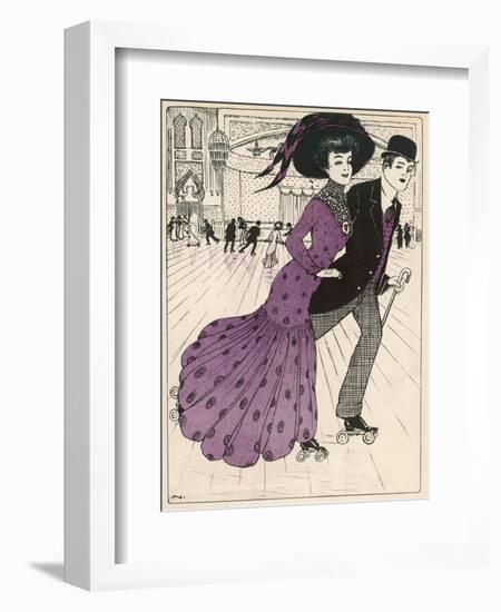 Smart Couple in a Roller- Skating Hall-N. Nielsen-Framed Art Print