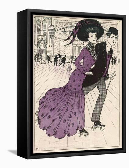 Smart Couple in a Roller- Skating Hall-N. Nielsen-Framed Stretched Canvas
