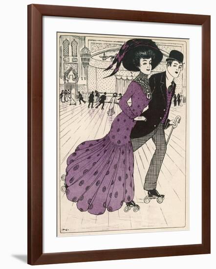 Smart Couple in a Roller- Skating Hall-N. Nielsen-Framed Art Print