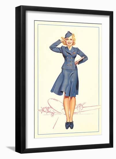 Smartly Saluting Stewardess-null-Framed Art Print