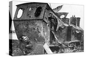 Smashed Locomotive at Peronne, France, First World War, 1917-null-Stretched Canvas