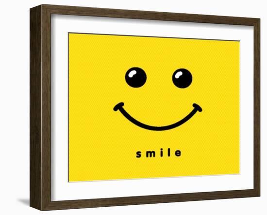 Smile Icon Template Design. Smiling Emoticon Vector Logo on Yellow Background. Face Line Art Style-null-Framed Art Print