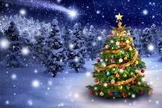 Christmas Tree in Snowy Night-Smileus-Photographic Print