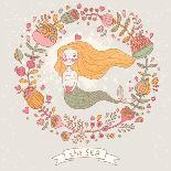Cute Vector Background with Beautiful Mermaid in Flowers with Place for Text. Retro Style Card.-smilewithjul-Art Print