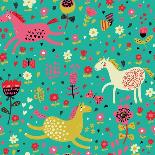 Funny Cats. Cartoon Seamless Pattern for Children Background. Colorful Wallpaper with Cats, Butterf-smilewithjul-Art Print