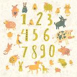 Learn to Count. All Numbers and Funny Cartoon Animals: Cat, Dog, Cow, Horse, Rabbit and Others in C-smilewithjul-Art Print