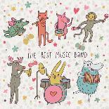 The Best Music Band. Cartoon Animals Playing on Various Musical Instruments - Drums, Accordion, Flu-smilewithjul-Art Print