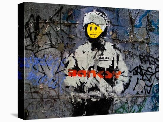 Smiley Face Happy Police Graffiti-null-Stretched Canvas