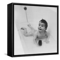 Smiling Baby in the Bathtub-null-Framed Stretched Canvas