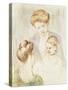 Smiling Baby with Two Girls-Mary Cassatt-Stretched Canvas