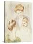 Smiling Baby with Two Girls-Mary Cassatt-Stretched Canvas