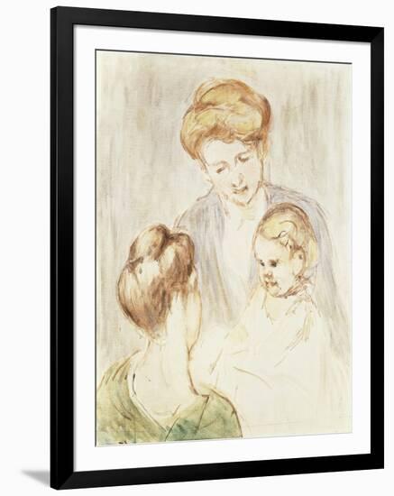 Smiling Baby with Two Girls-Mary Cassatt-Framed Premium Giclee Print