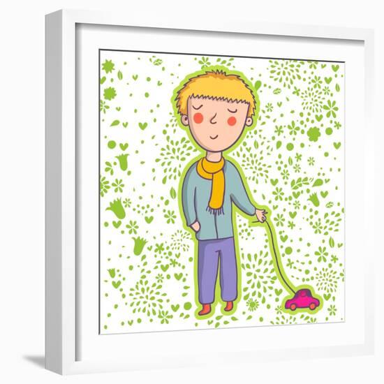 Smiling Boy with a Toy Car-smilewithjul-Framed Art Print