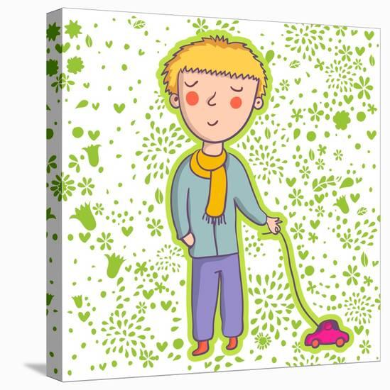 Smiling Boy with a Toy Car-smilewithjul-Stretched Canvas