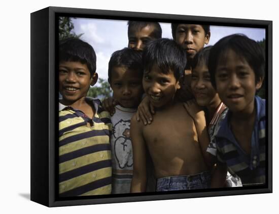 Smiling Children, Indonesia-Michael Brown-Framed Stretched Canvas