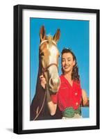 Smiling Cowgirl with Horse-null-Framed Art Print
